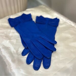 Vintage Leather Gloves Bow Detail Soft Lined Cobalt Blue Women’s Size M/L